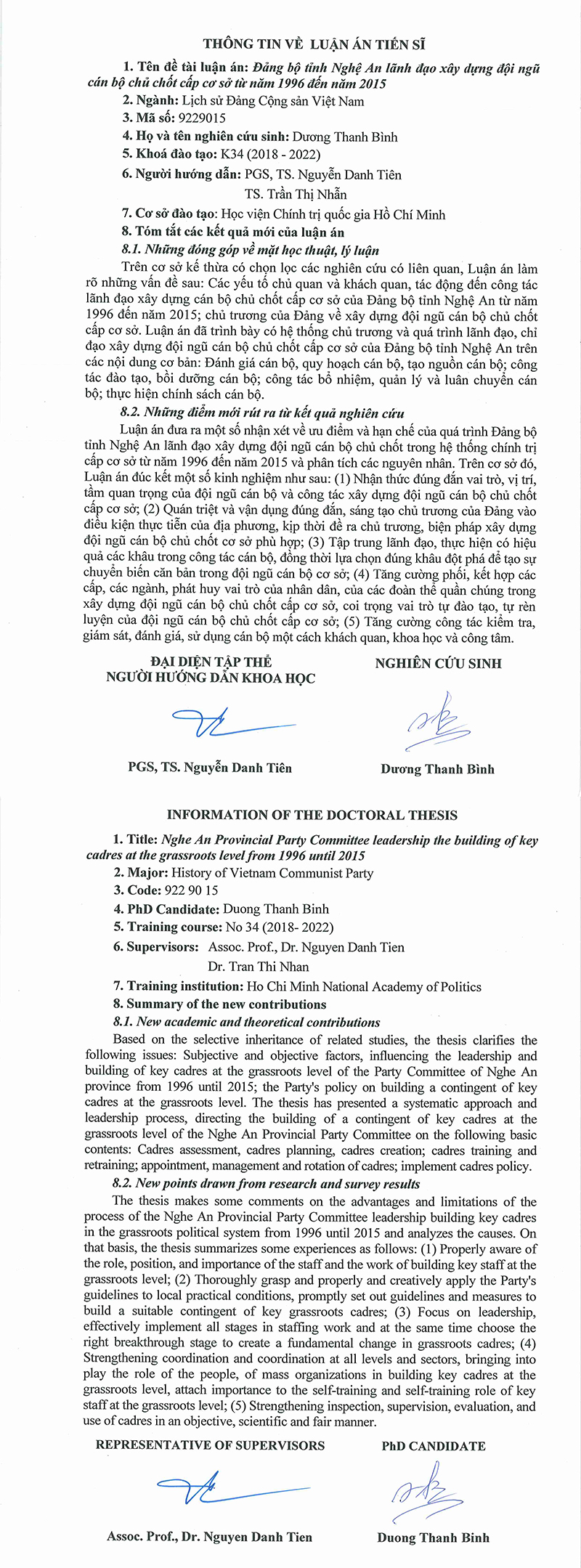 Thông tin Luận án TA - Dương Thanh Bình-1